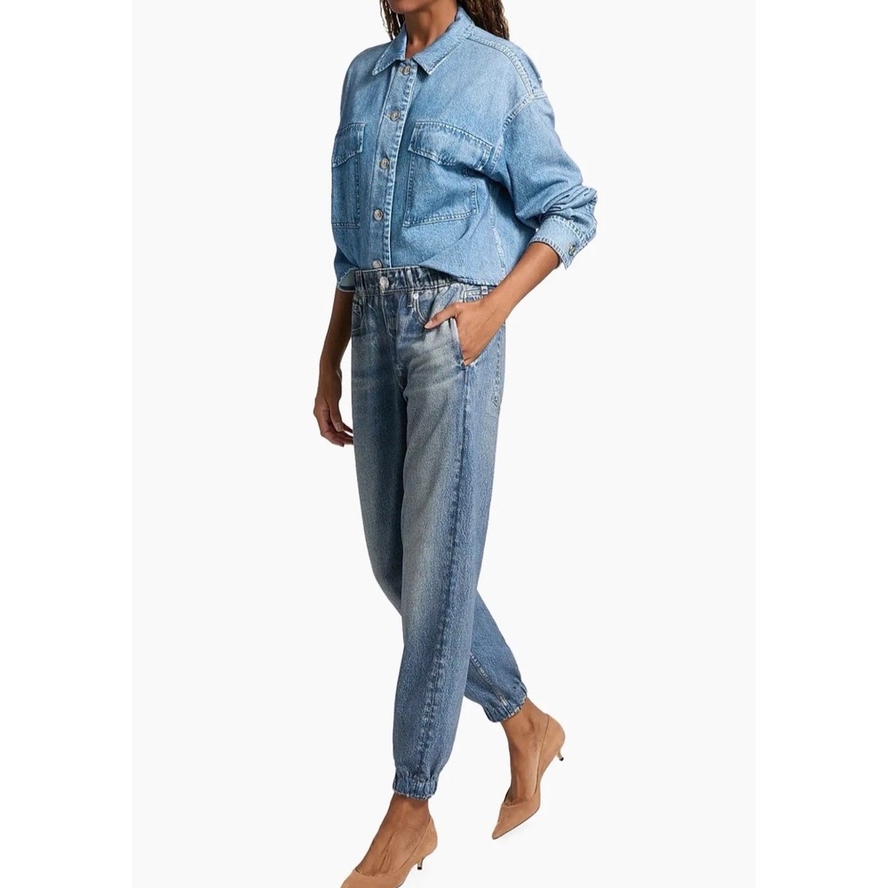 Rag & Bone Miramar Joggers Glass Blue Denim Print Cotton Terry Sweatpants XXS